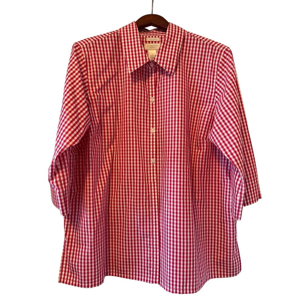 Liz Claiborne Woman Gingham Check No-Iron Cotton Button Up Shirt, Size 1x